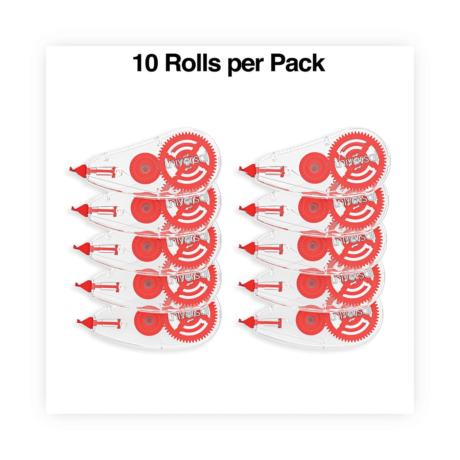 Universal Correction Tape Dispenser, Non-Refillable, Transparent Red Applicator, 0.2" x 315", 10/Pack