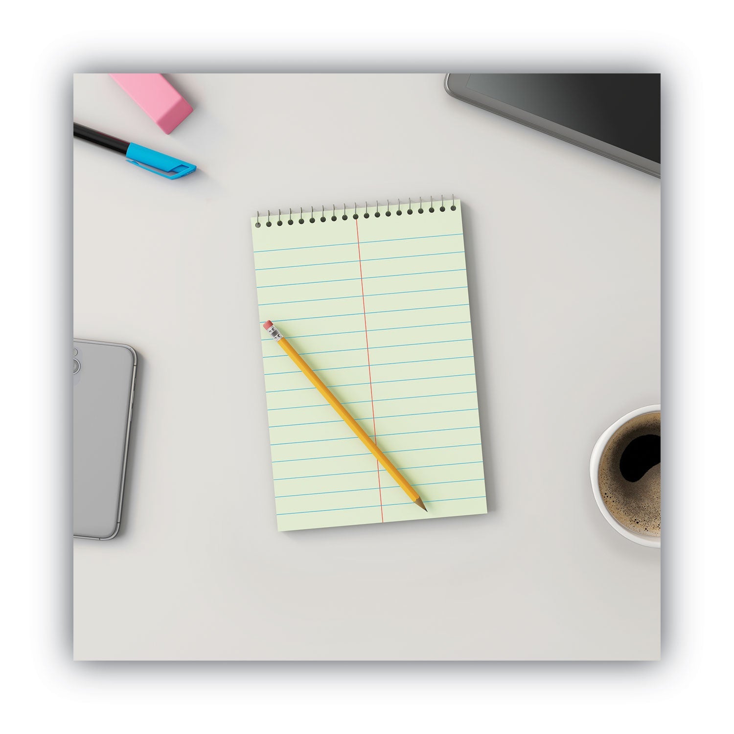 Universal Steno Pads, Pitman Rule, Red Cover, 60 Green-Tint 6 x 9 Sheets