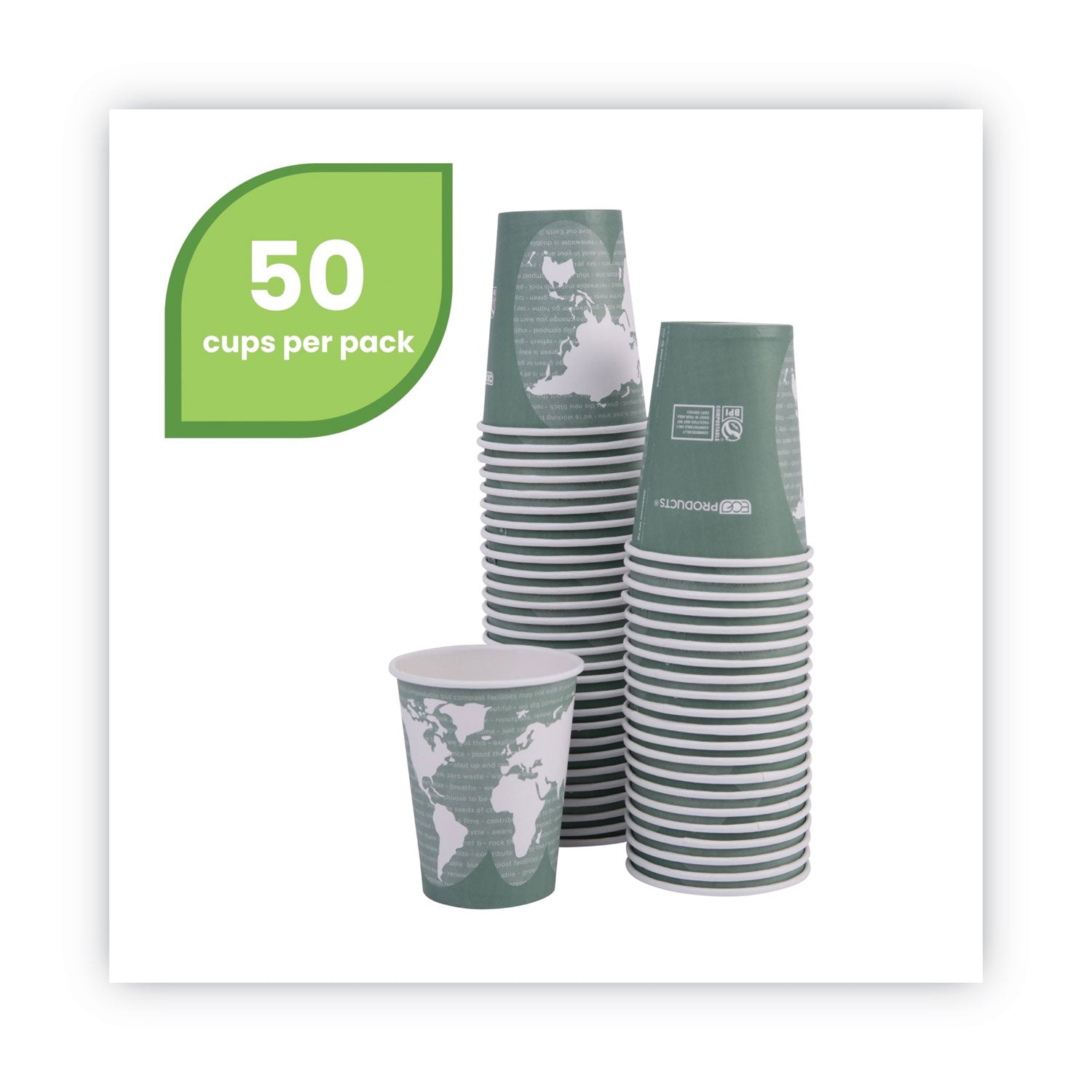 Eco-Products World Art Renewable and Compostable Hot Cups, 12 oz, Gray, 50/Pack