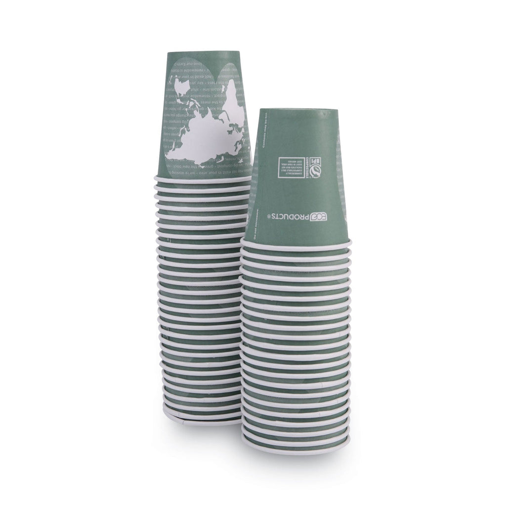 Eco-Products World Art Renewable and Compostable Hot Cups, 12 oz, Gray, 50/Pack