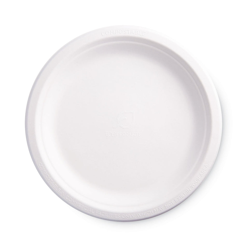 Eco-Products Renewable and Compostable Sugarcane Plates, 9" dia, Natural White, 50/Packs