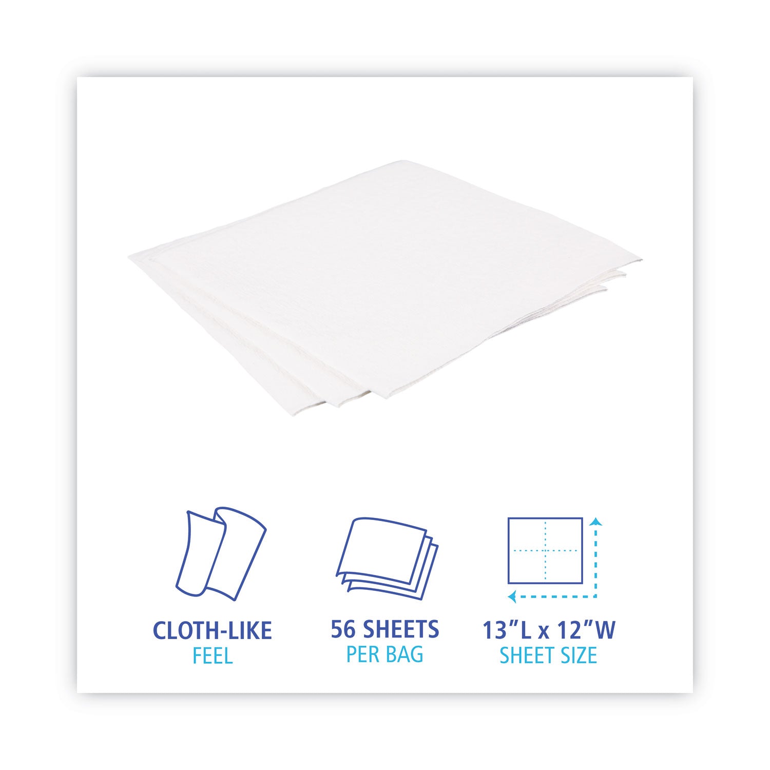 Boardwalk DRC Wipers, 12 x 13, White, 56 Bag, 18 Bags/Carton