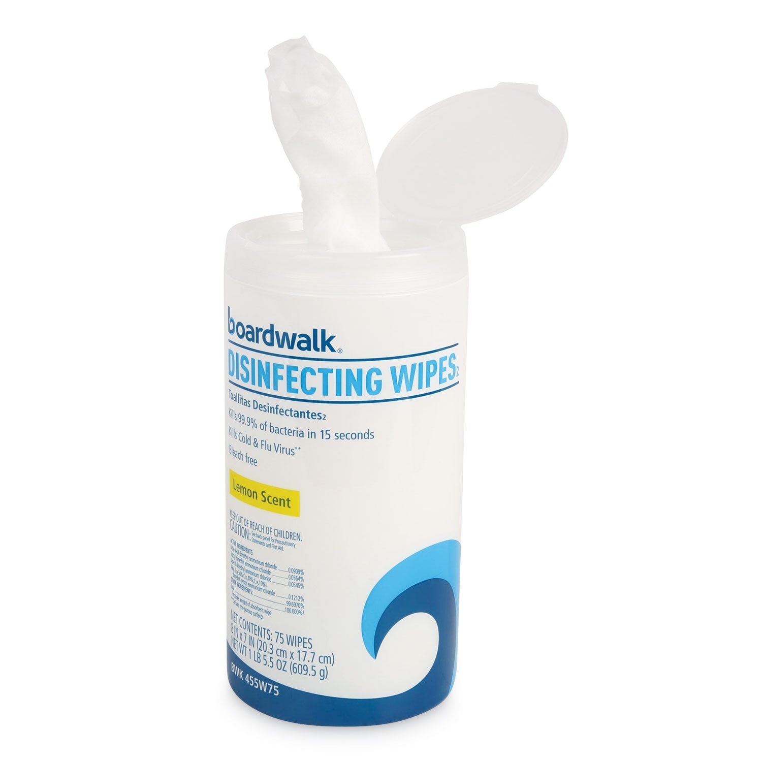 Boardwalk Disinfecting Wipes, 7 x 8, Lemon Scent, 75/Canister, 3 Canisters/Pack