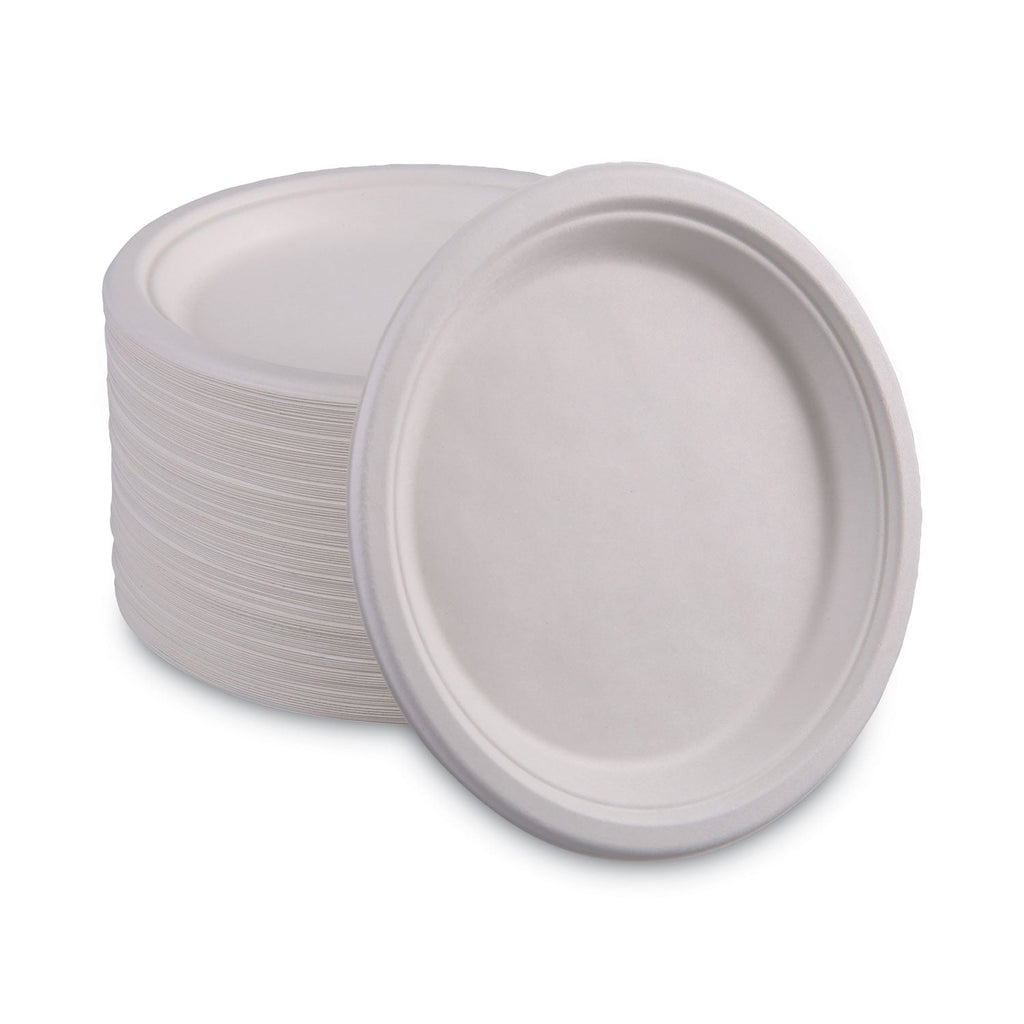 Boardwalk Bagasse Dinnerware, Plate, 10" dia, White, 500/Carton