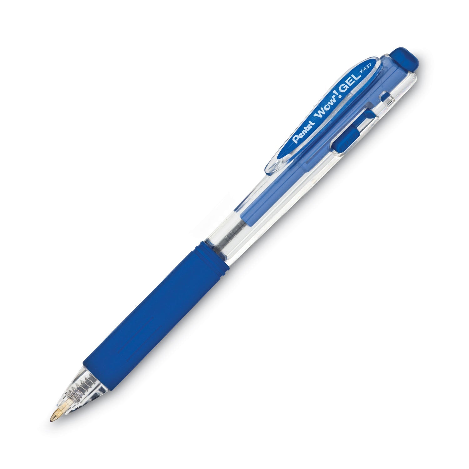 Pentel WOW! Gel Pen, Retractable, Medium 0.7 mm, Blue Ink, Clear/Blue Barrel, Dozen
