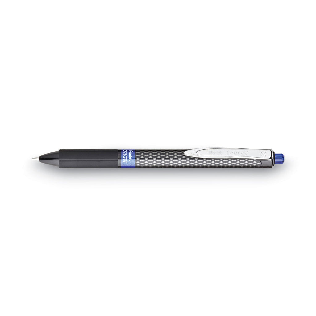 Pentel Oh! Gel Pen, Retractable, Medium 0.7 mm, Blue Ink, Black Barrel, Dozen