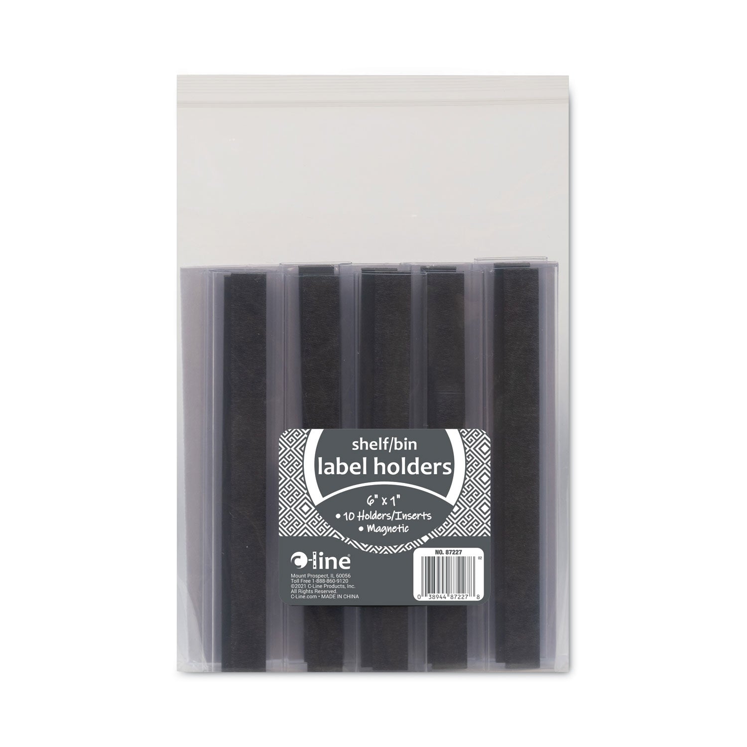 C-Line HOL-DEX Magnetic Shelf/Bin Label Holders, Side Load, 1 x 6, Clear, 10/Box