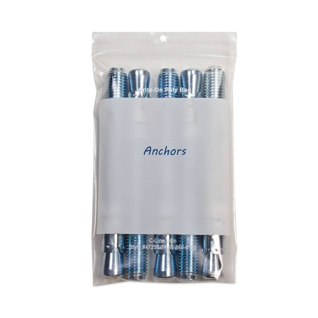 C-Line Write-On Poly Bags, 2 mil, 5" x 8", Clear, 1,000/Carton