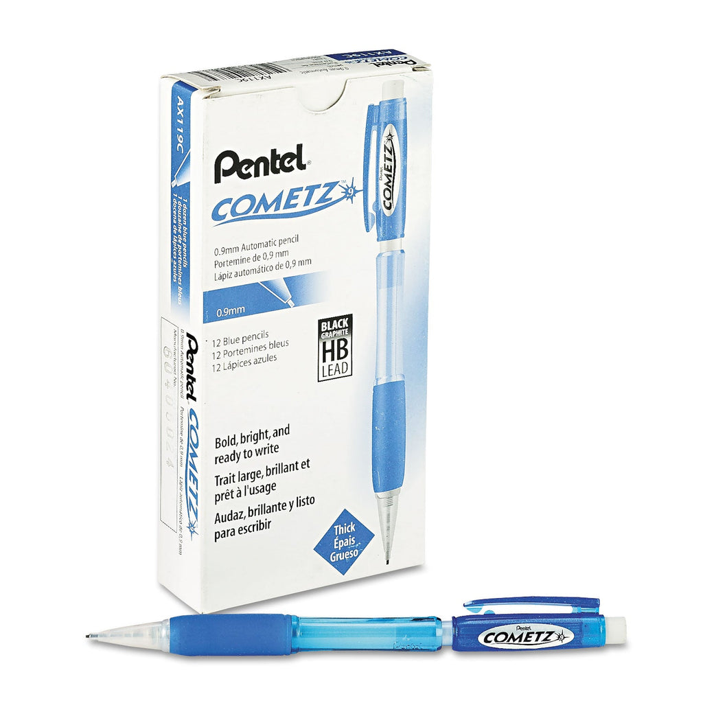 Pentel Cometz Mechanical Pencil, 0.9 mm, HB (#2.5), Black Lead, Blue Barrel, Dozen