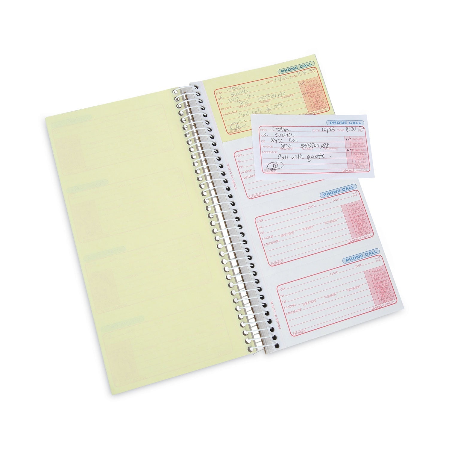 Universal Wirebound Message Books, Two-Part Carbonless, 5 x 2.75, 4/Page, 400 Forms