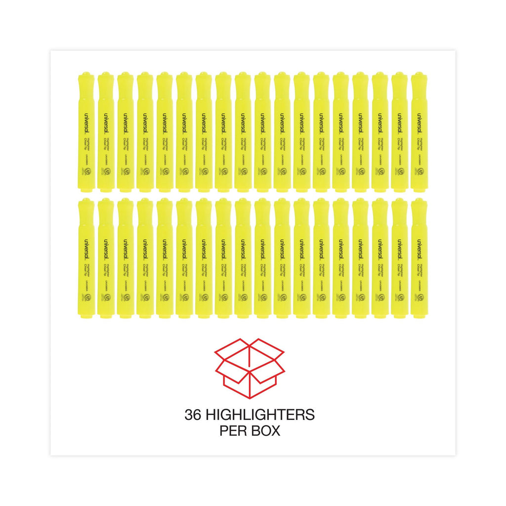 Universal Desk Highlighter Value Pack, Fluorescent Yellow Ink, Chisel Tip, Yellow Barrel, 36/Pack