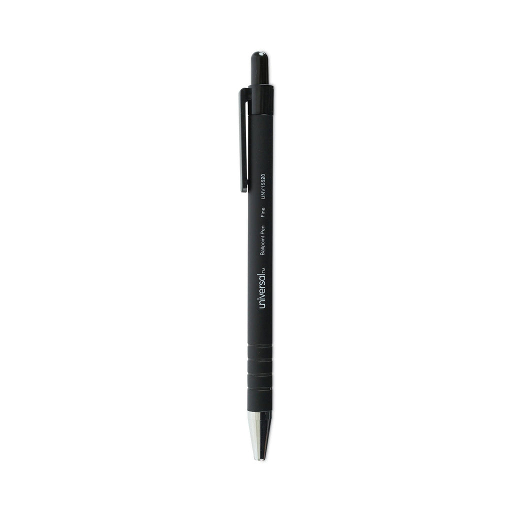 Universal Ballpoint Pen, Retractable, Fine 0.7 mm, Black Ink, Black Barrel, Dozen