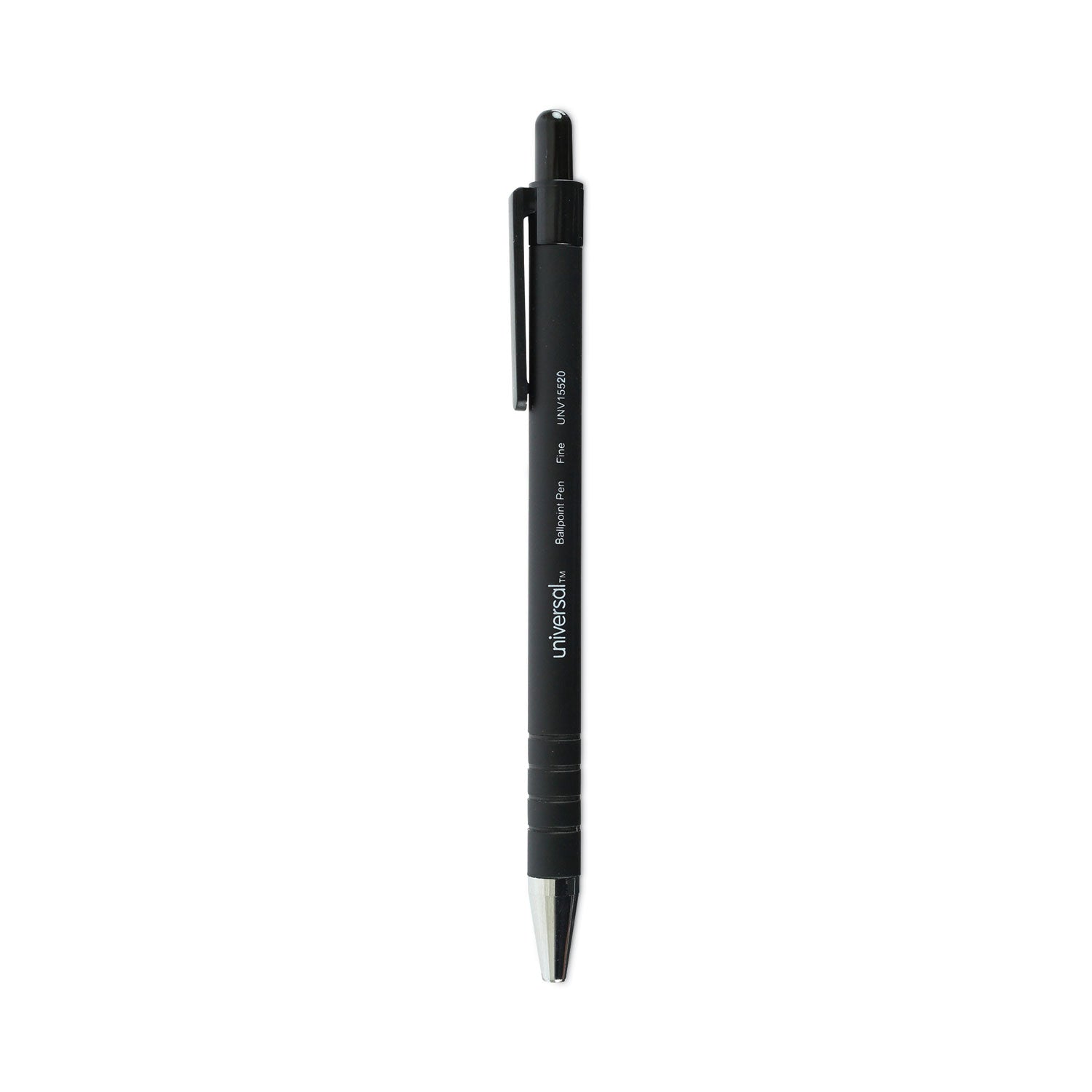 Universal Ballpoint Pen, Retractable, Fine 0.7 mm, Black Ink, Black Barrel, Dozen