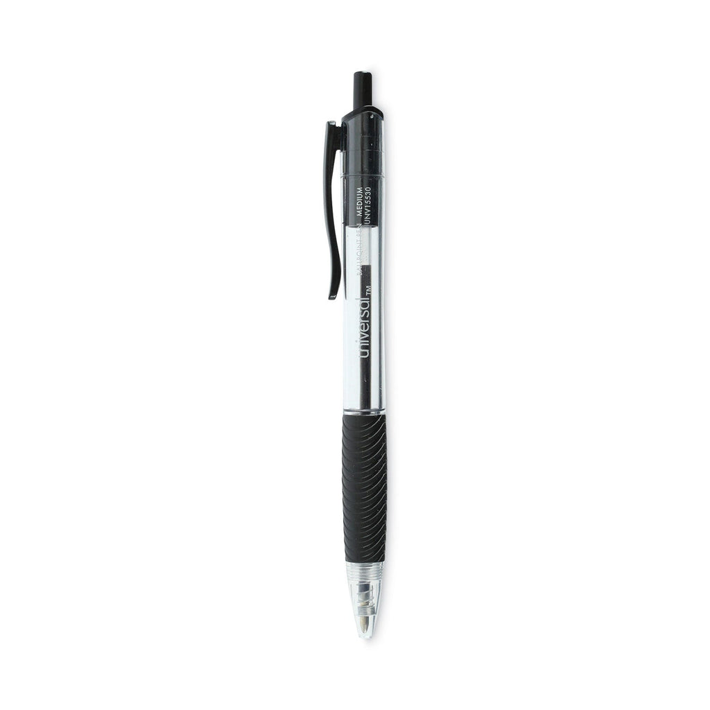 Universal Comfort Grip Ballpoint Pen, Retractable, Medium 1 mm, Black Ink, Clear Barrel, 48/Pack