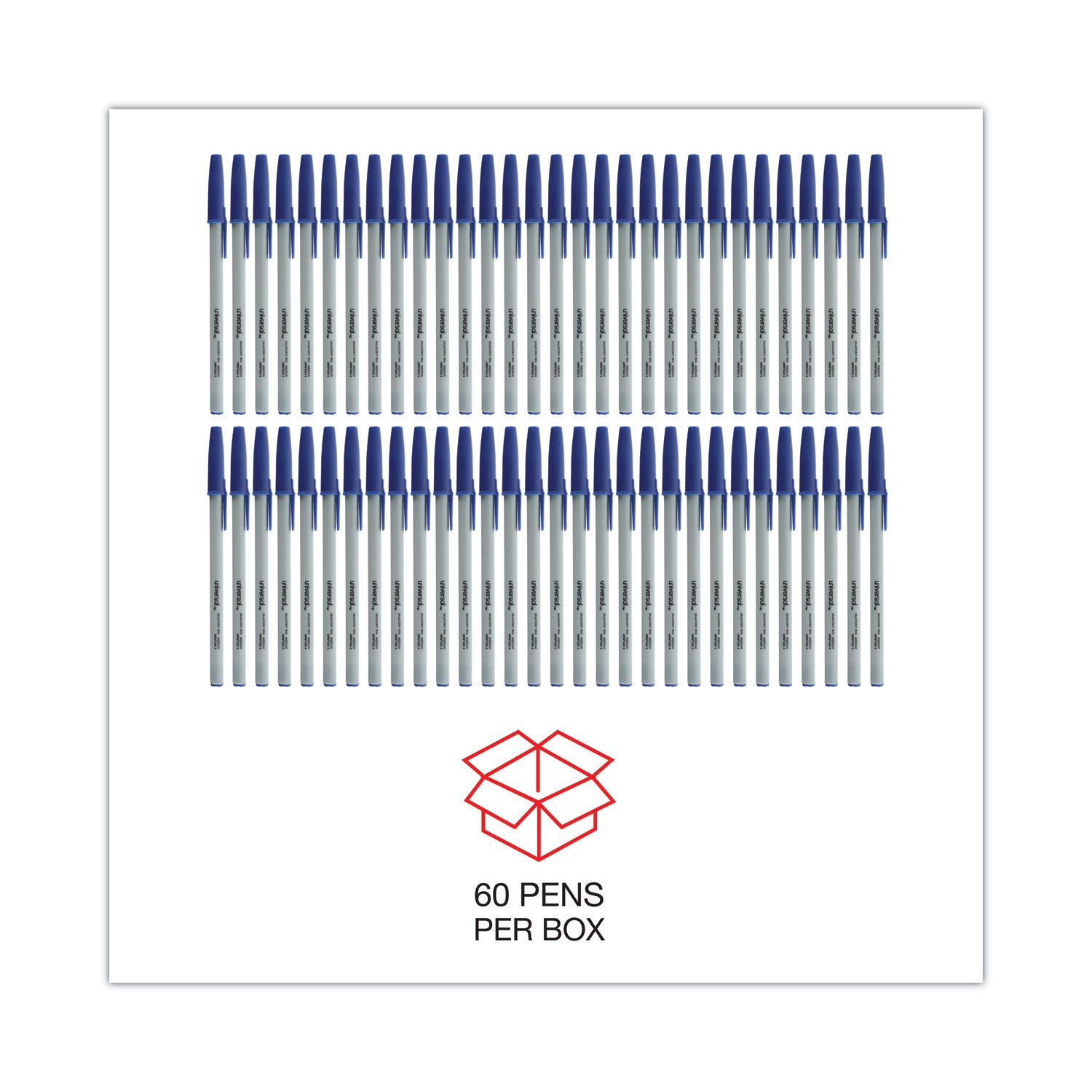 Universal Ballpoint Pen Value Pack, Stick, Medium 1 mm, Blue Ink, Gray Barrel, 60/Pack