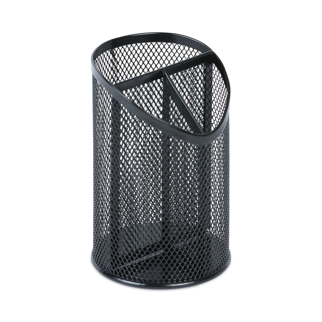 Universal Metal Mesh 3-Compartment Pencil Cup, 4.13" Diameter x 6"h, Black