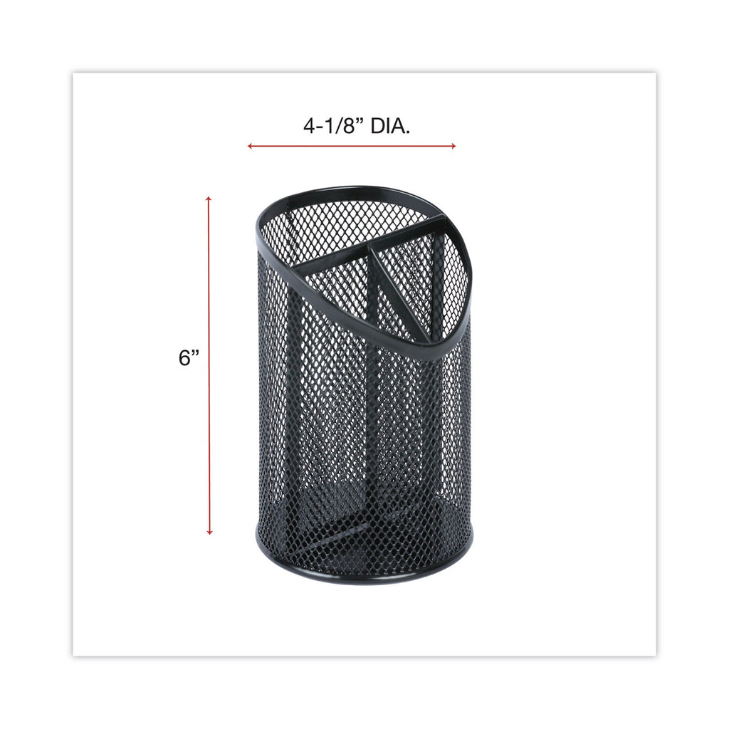 Universal Metal Mesh 3-Compartment Pencil Cup, 4.13" Diameter x 6"h, Black