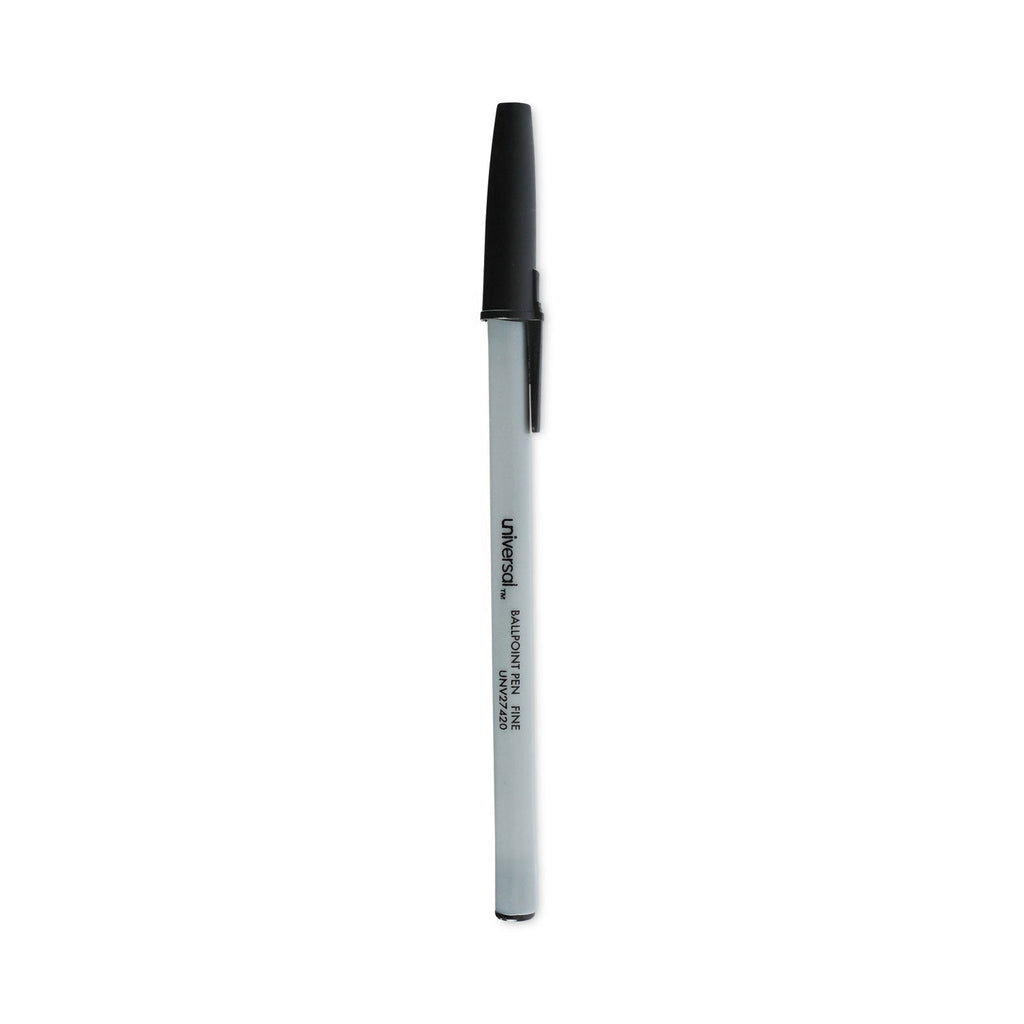 Universal Ballpoint Pen, Stick, Fine 0.7 mm, Black Ink, Gray Barrel, Dozen