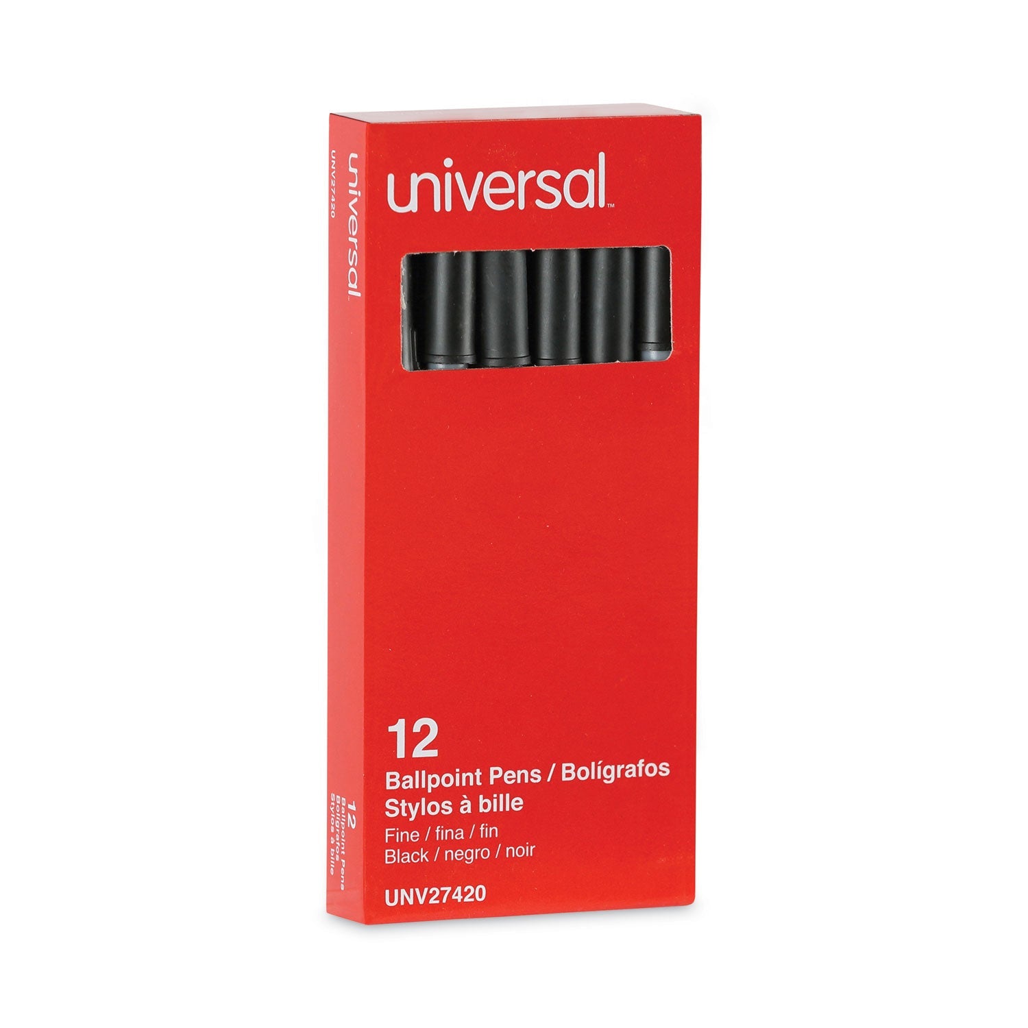 Universal Ballpoint Pen, Stick, Fine 0.7 mm, Black Ink, Gray Barrel, Dozen
