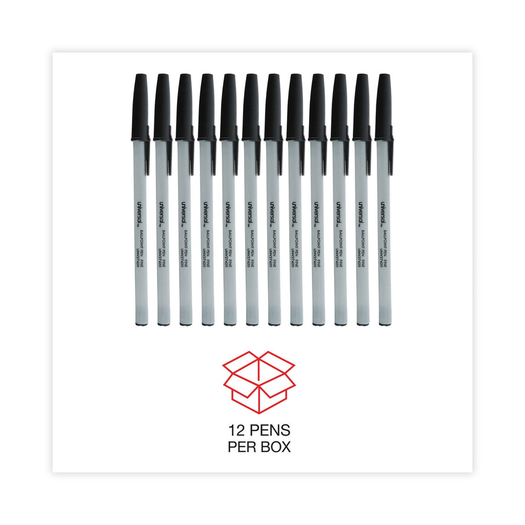 Universal Ballpoint Pen, Stick, Fine 0.7 mm, Black Ink, Gray Barrel, Dozen