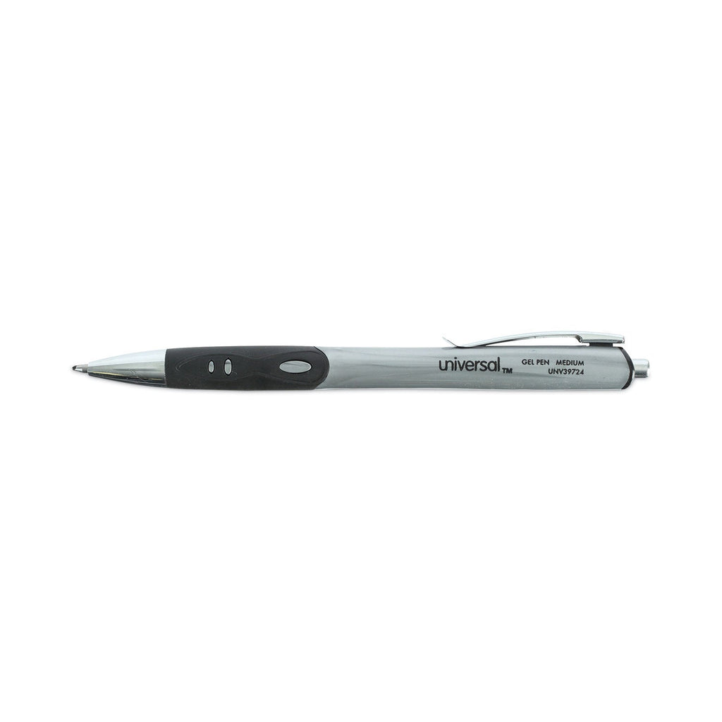 Universal Comfort Grip Gel Pen, Retractable, Medium 0.7 mm, Black Ink, Silver Barrel, 36/Pack