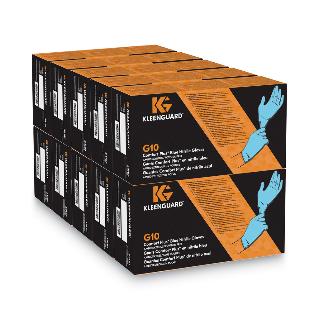 KleenGuard G10 Comfort Plus Blue Nitrile Gloves, Light Blue, Medium, 100/Box