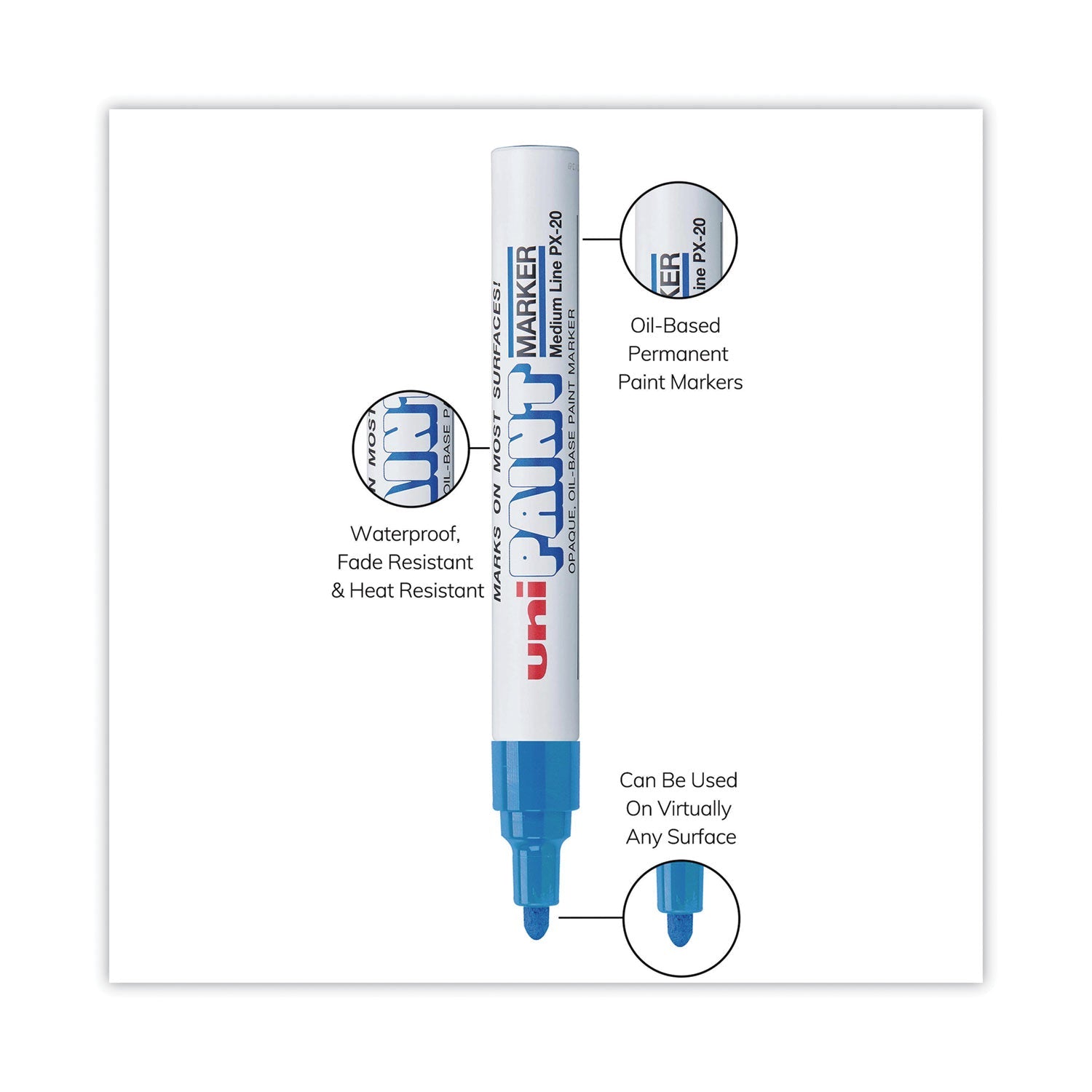 uni Permanent Marker, Medium Bullet Tip, Blue