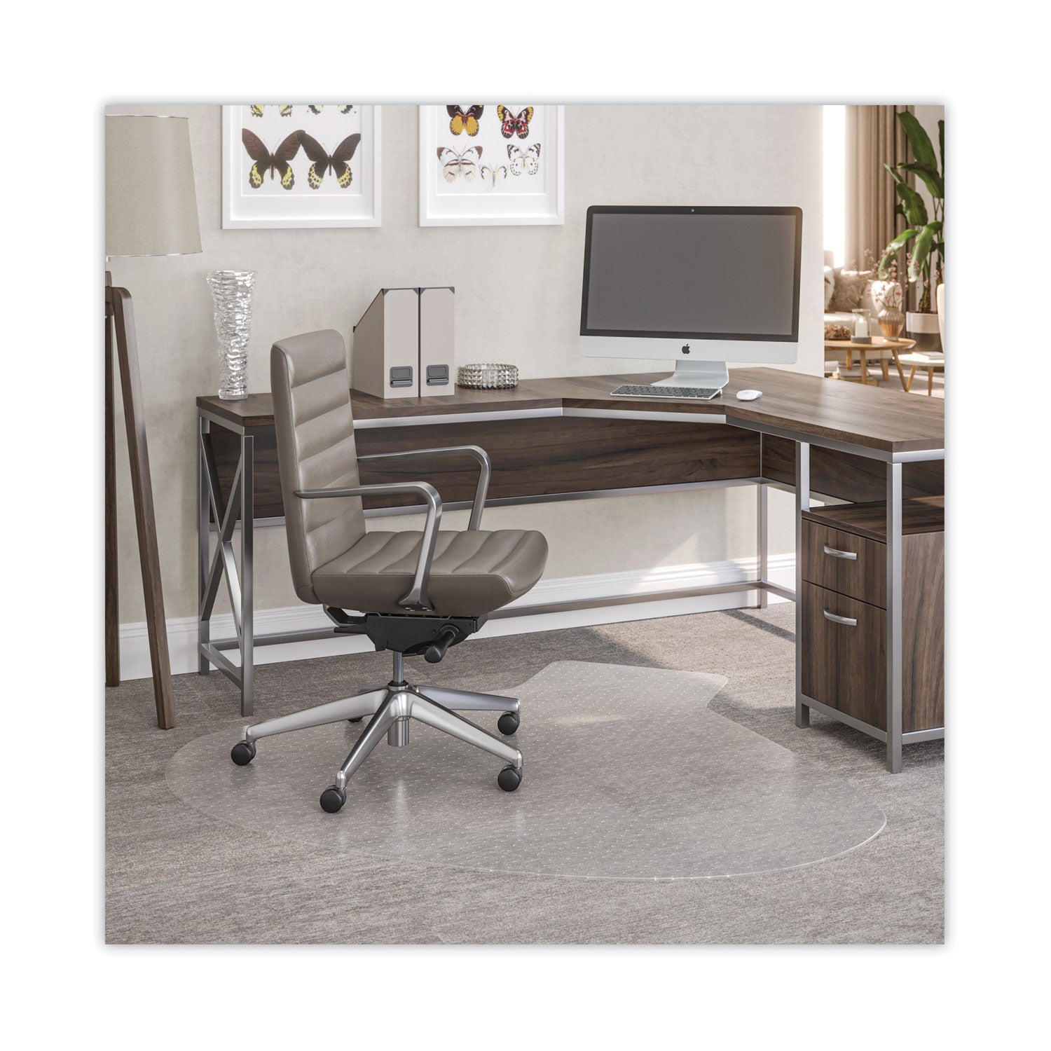 deflecto SuperMat Frequent Use Chair Mat, Medium Pile Carpet, 60 x 66, L-Shape, Clear