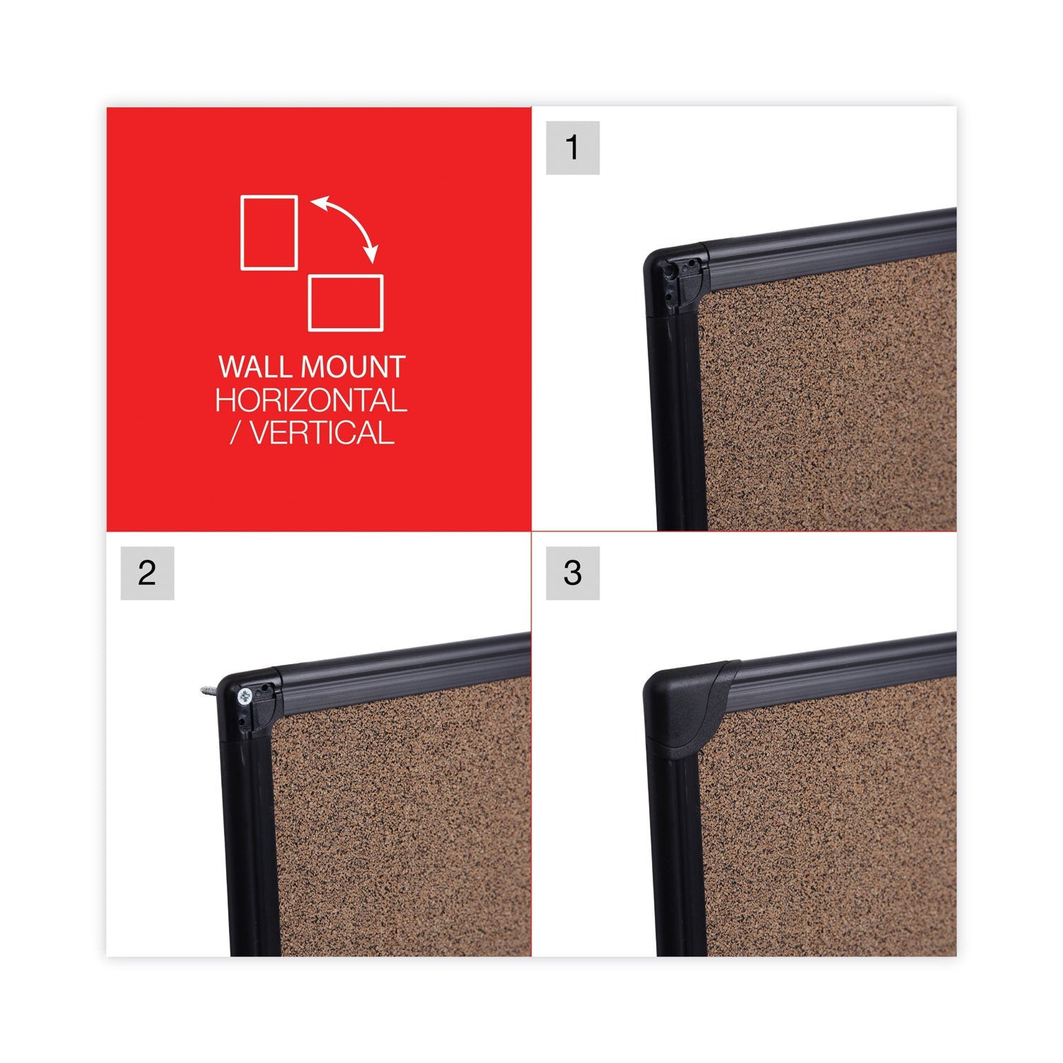 Universal Tech Cork Board, 24 x 18, Cork, Black Frame
