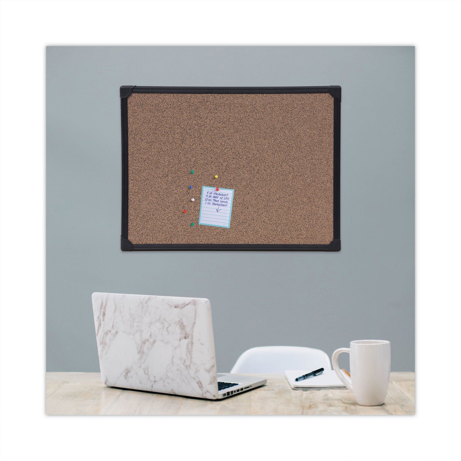 Universal Tech Cork Board, 24 x 18, Cork, Black Frame