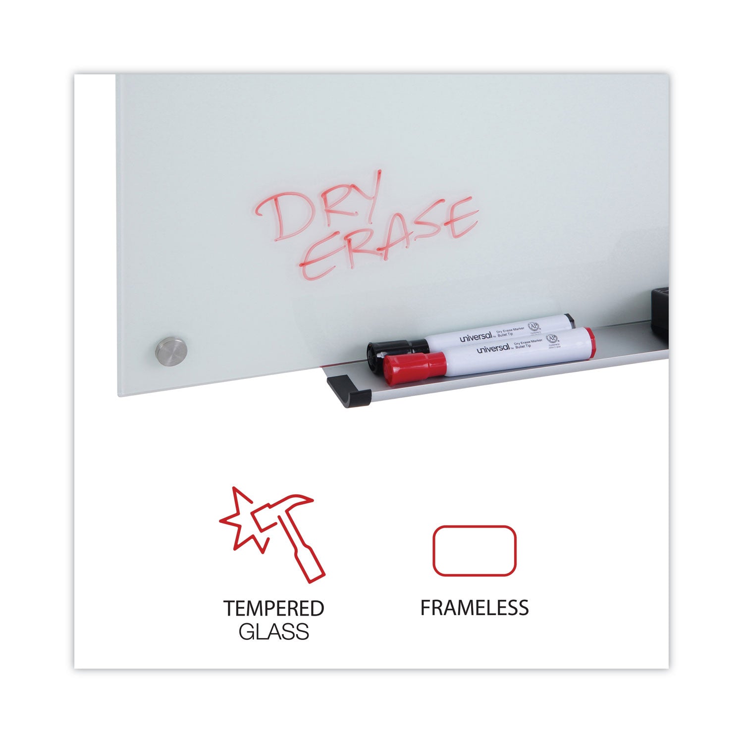 Universal Frameless Glass Marker Board, 72" x 48", White