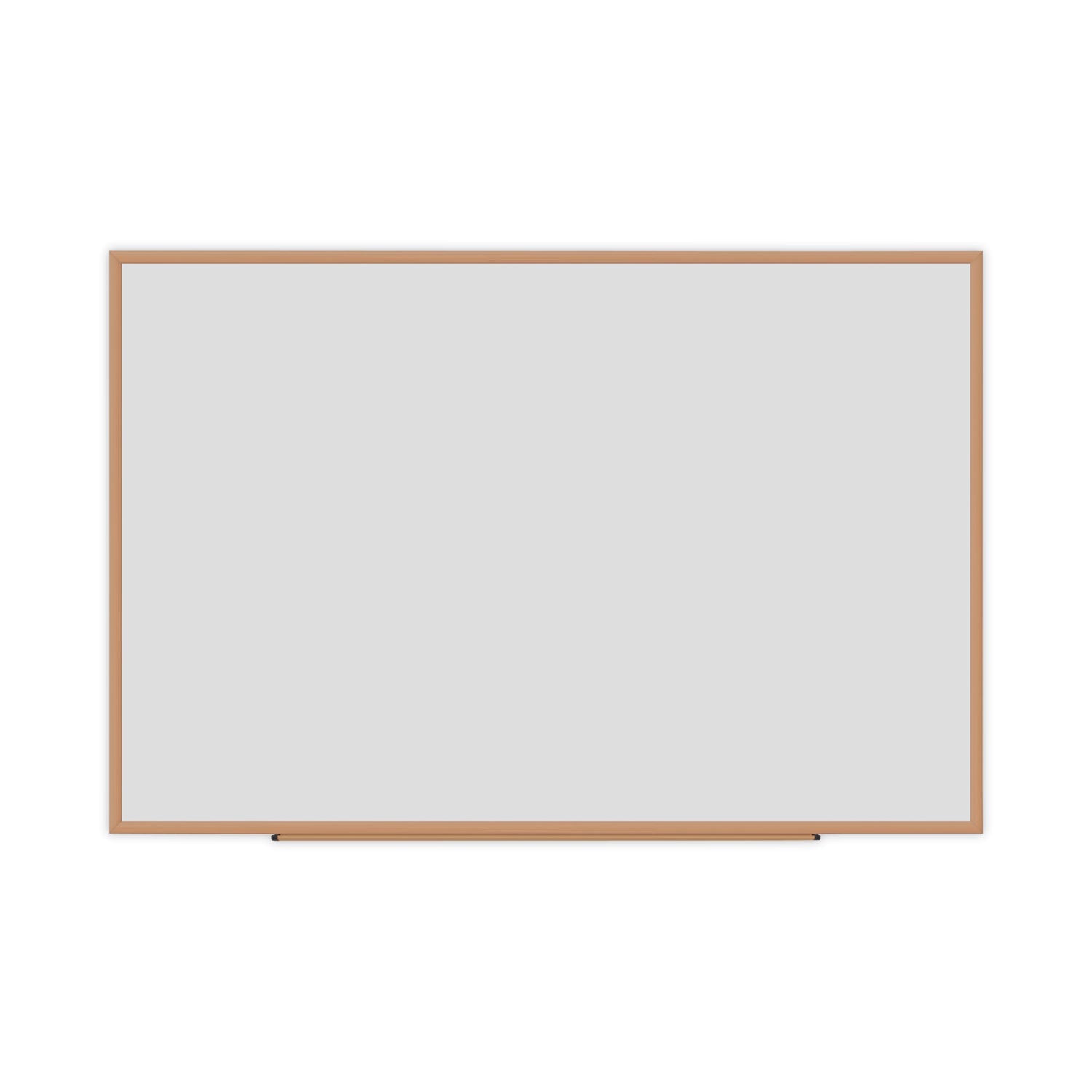 Universal Dry-Erase Board, Melamine, 72 x 48, White, Oak-Finished Frame