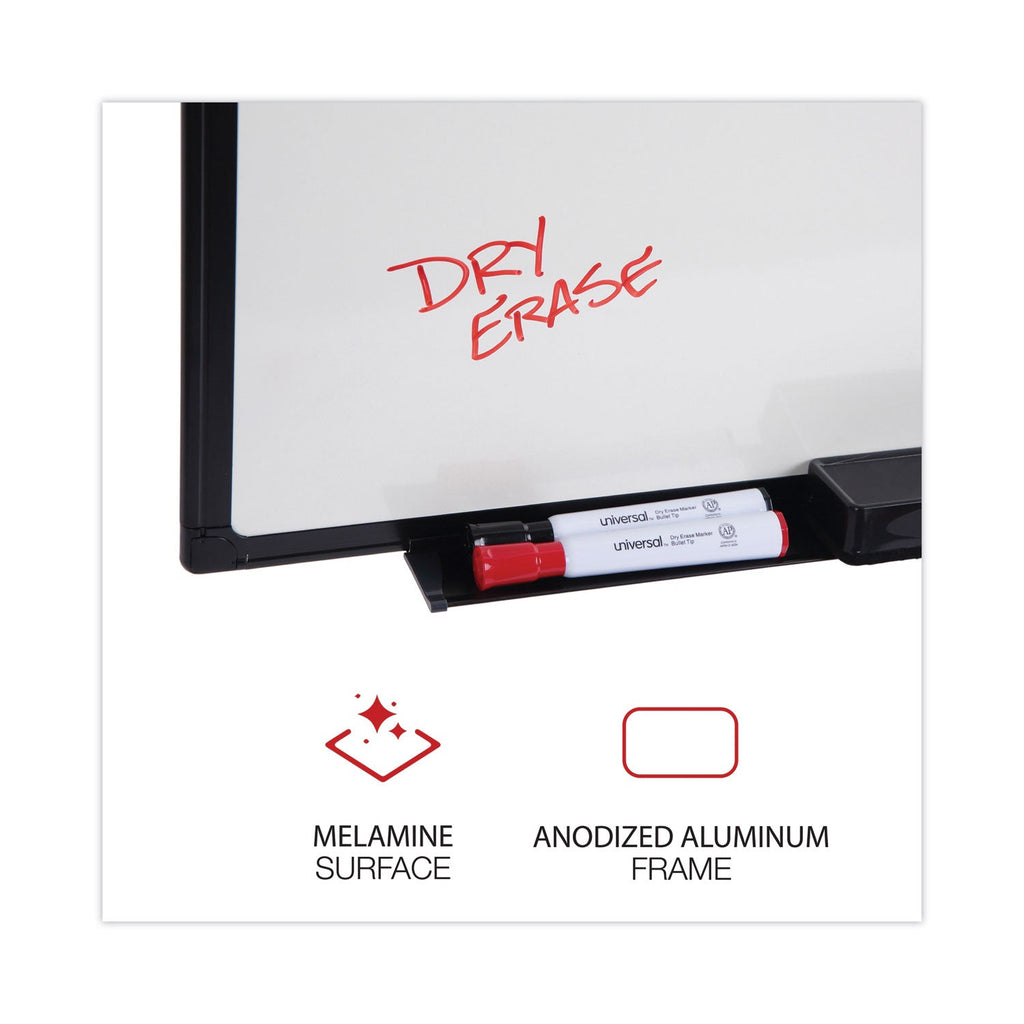 Universal Dry Erase Board, Melamine, 36 x 24, Black Frame