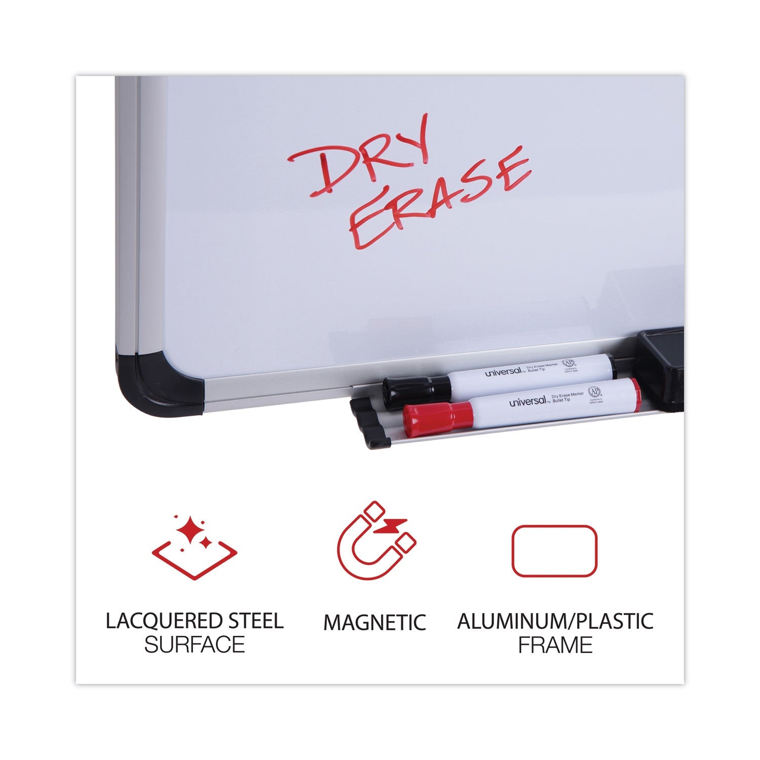 Universal Magnetic Steel Dry Erase Board, 48 x 36, White, Aluminum Frame