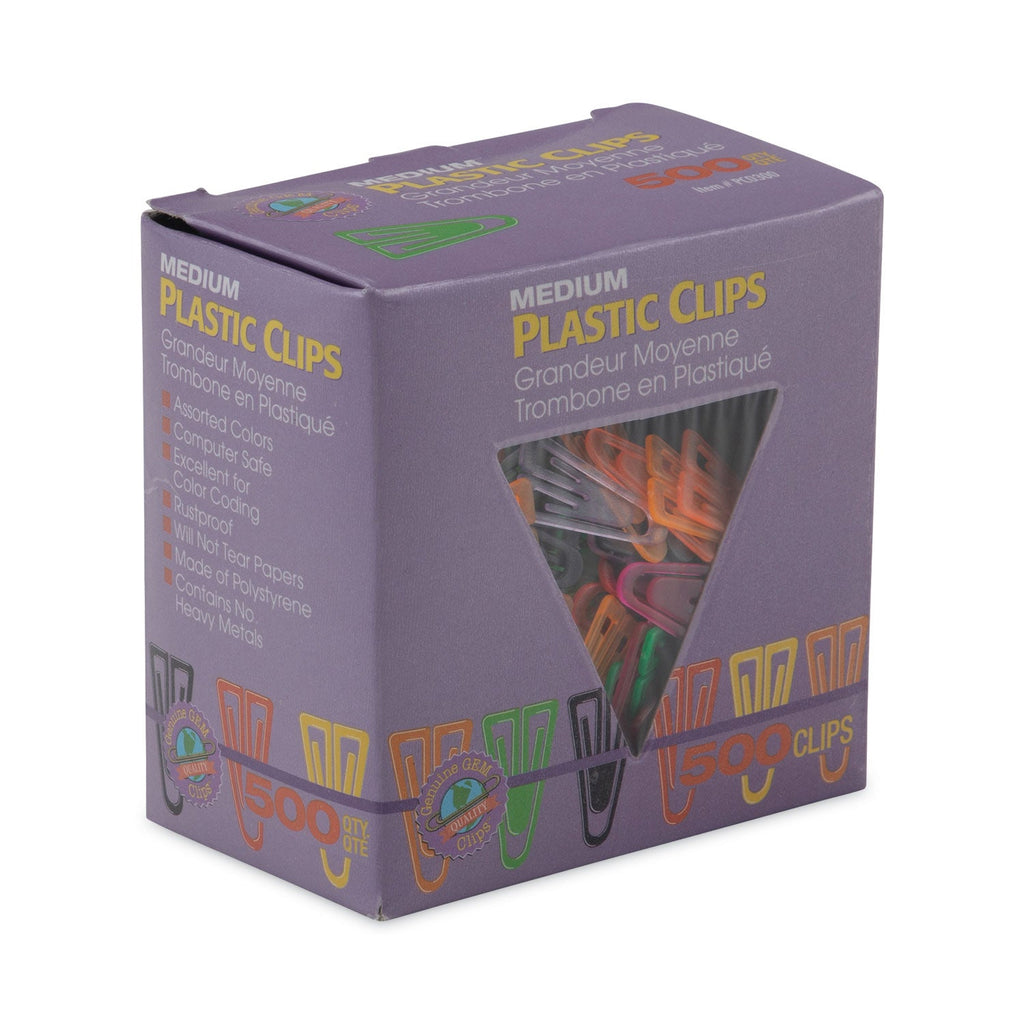 GEM Plastic Paper Clips, Medium, Smooth, Assorted Colors, 500/Box