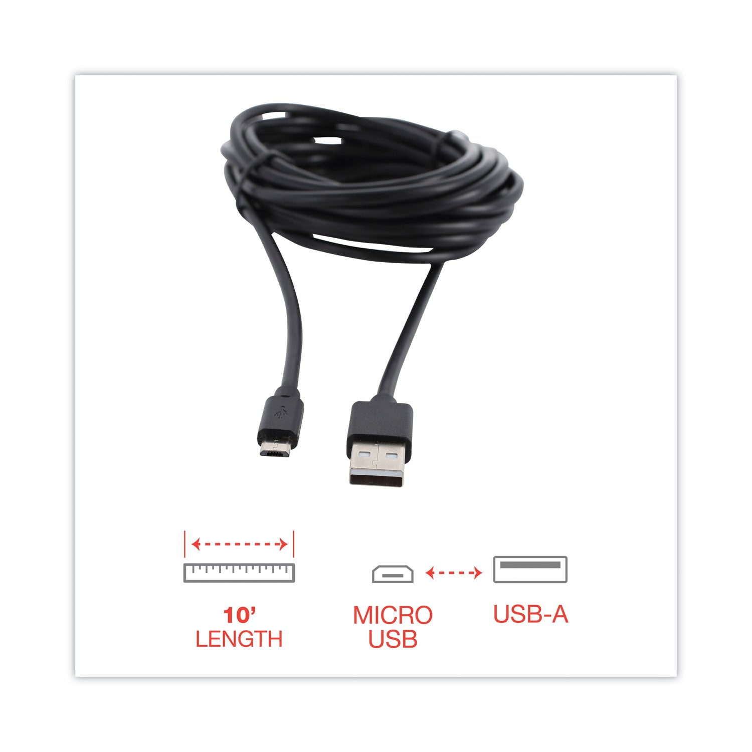 Innovera USB to Micro USB Cable, 10 ft, Black