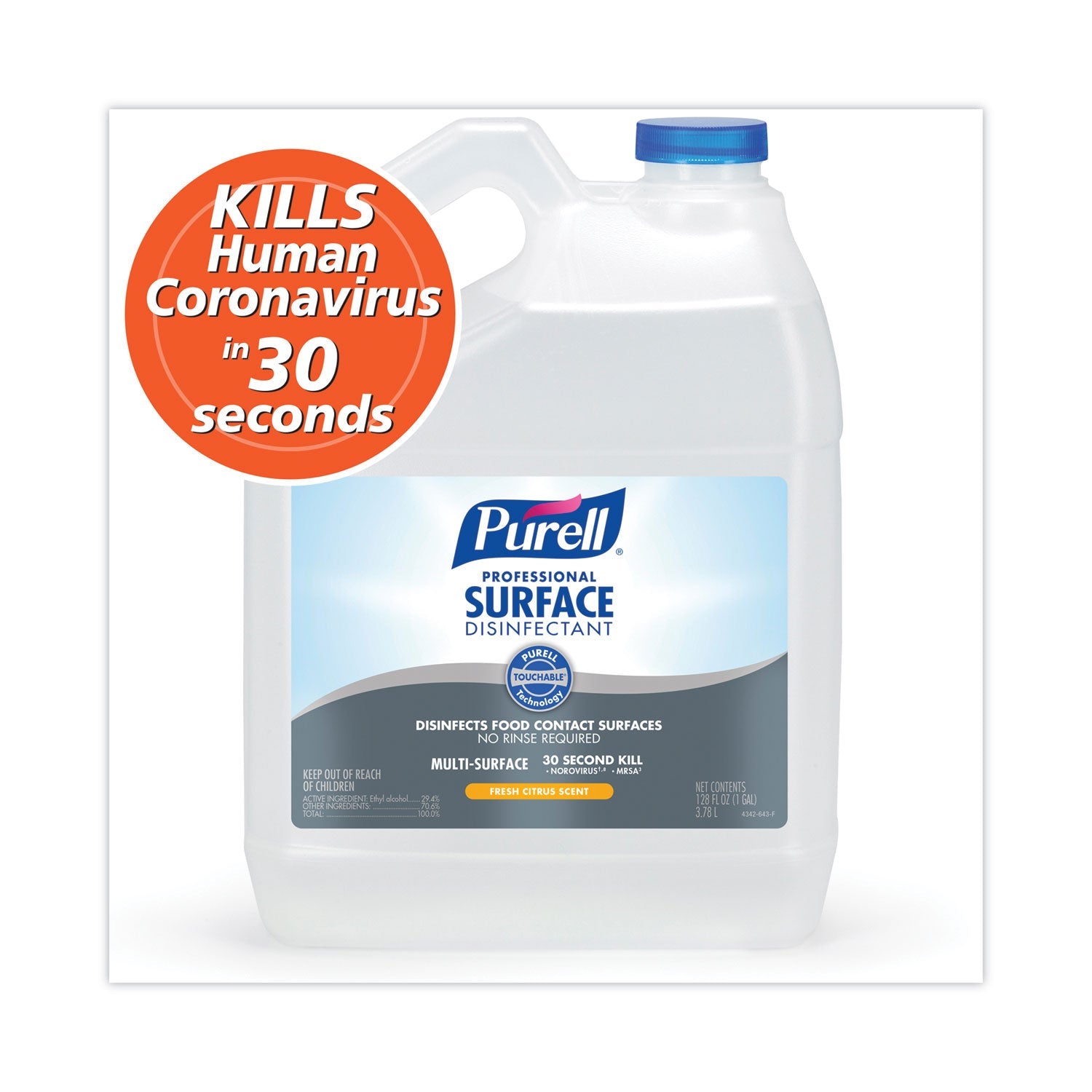 PURELL Professional Surface Disinfectant, Fresh Citrus, 1 gal Bottle, 4/Carton