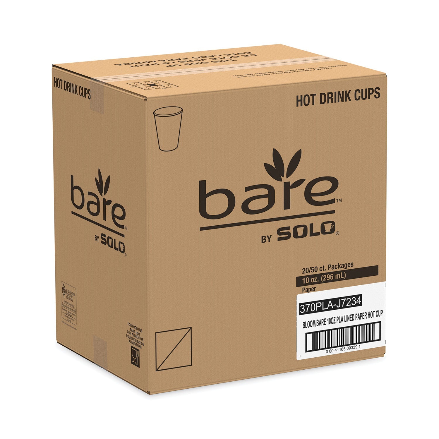 Dart Bare by Solo Eco-Forward PLA Paper Hot Cups, 10 oz, Leaf Design, White/Green/Orange, 50/Pack