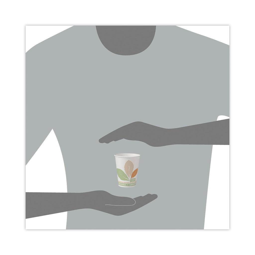 Dart Bare by Solo Eco-Forward PLA Paper Hot Cups, 8 oz, Leaf Design, White/Green/Orange, 50/Pack