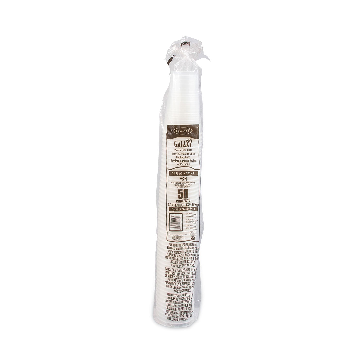 Dart High-Impact Polystyrene Tall Cold Cups, 24 oz, Translucent, Cold, 1,000/Carton