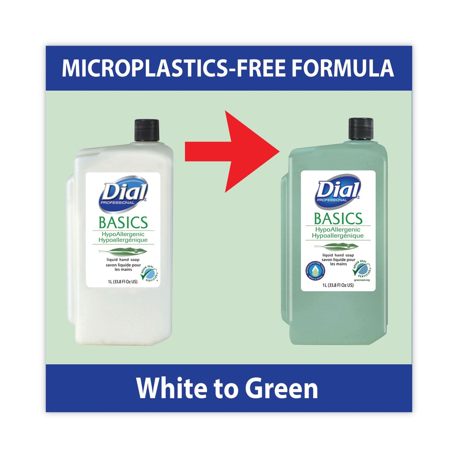 Dial Basics MP Free Liquid Hand Soap, Unscented, 1 L Refill Bottle, 8/Carton