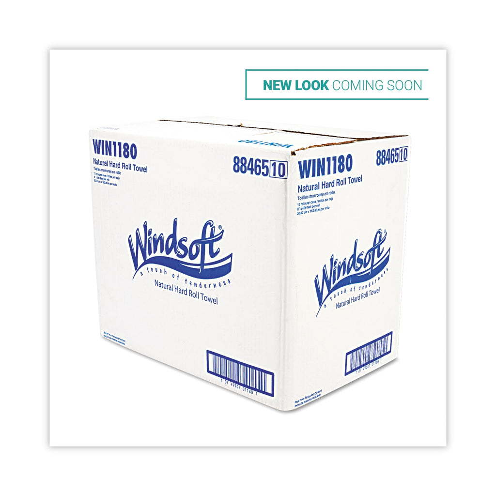 Windsoft Hardwound Roll, Towels, 8 x 600 ft, Natural, 12 Rolls/Carton