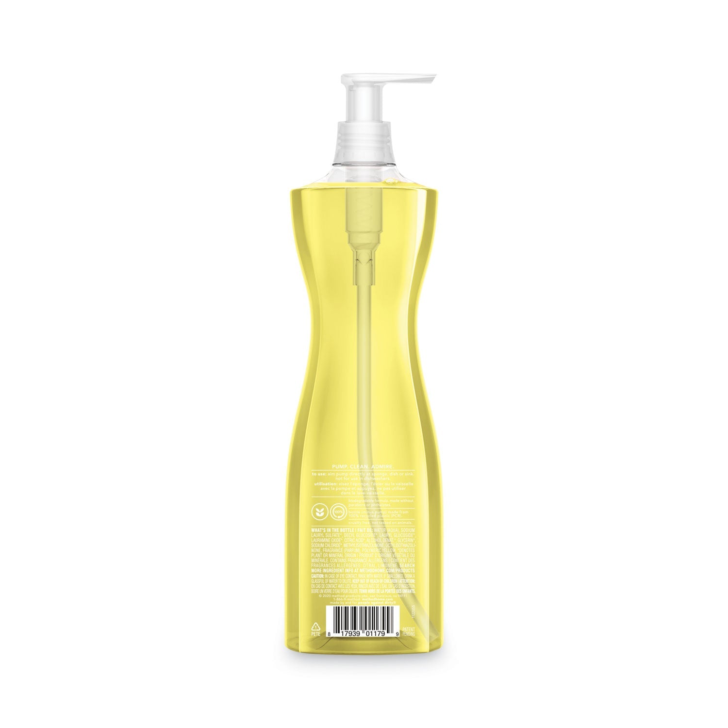 Method Dish Soap Pump, Hour-Glass Bottle Shape, Lemon Mint Scent, 18 oz Pump Bottle, 6/Carton