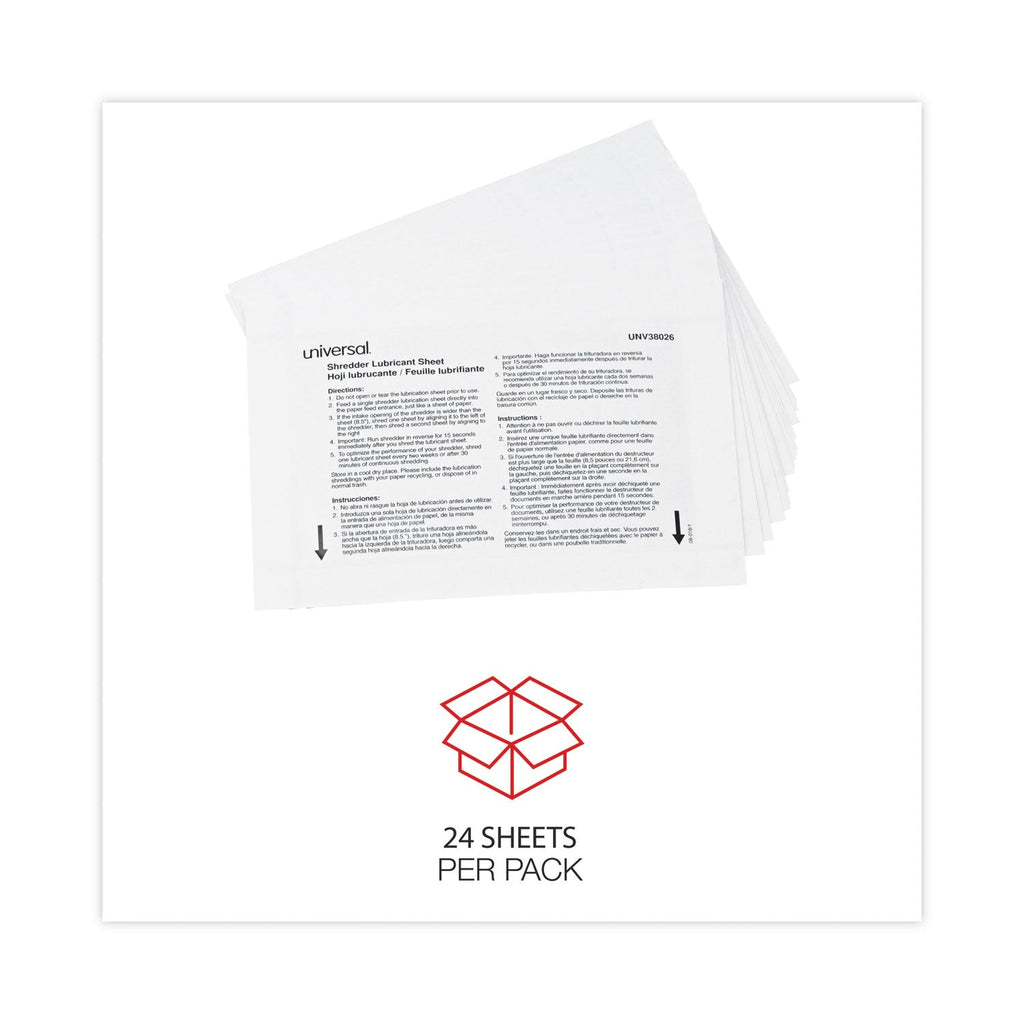 Universal Shredder Lubricant Sheets, 5.5 x 2.8, 24 Sheets/Pack