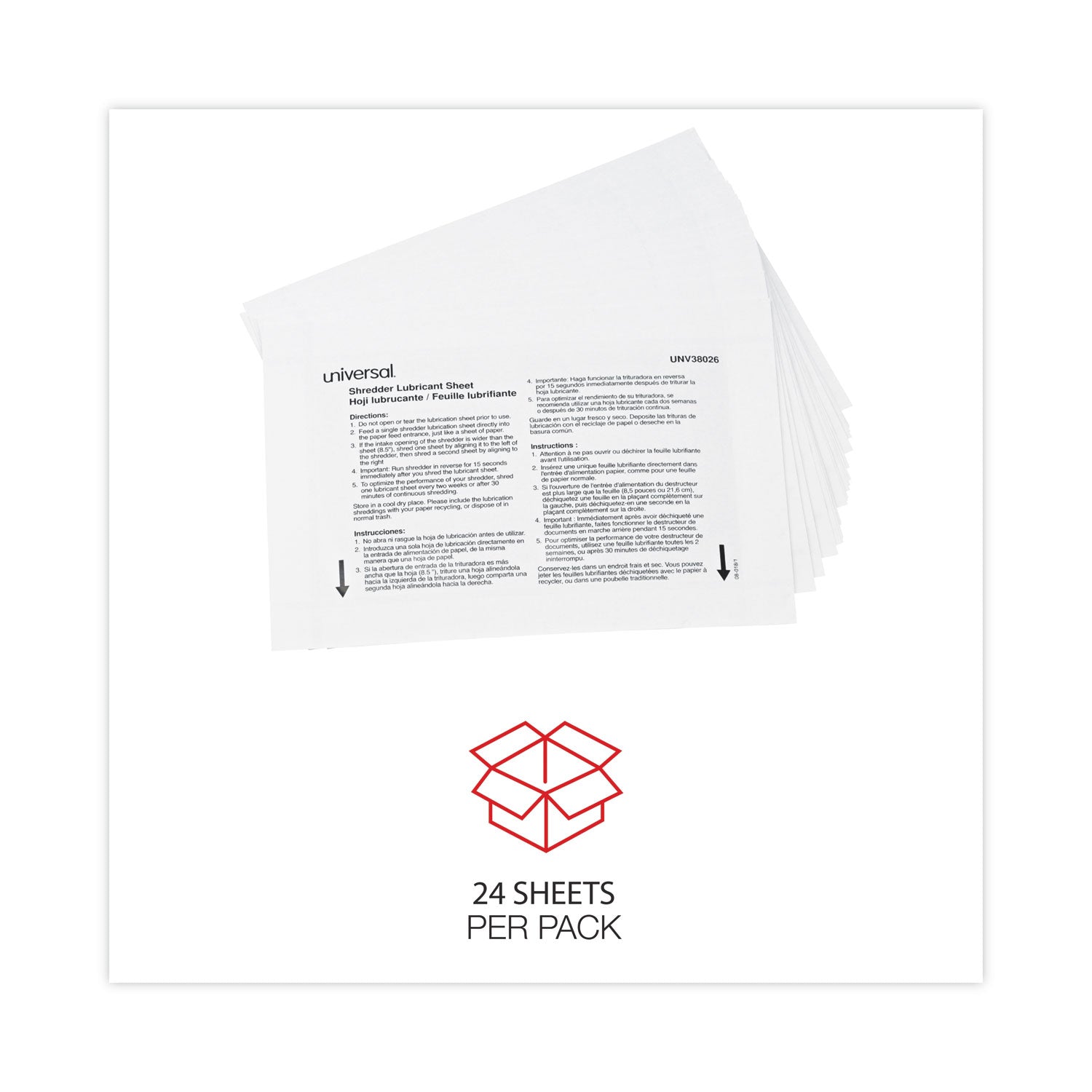 Universal Shredder Lubricant Sheets, 5.5 x 2.8, 24 Sheets/Pack