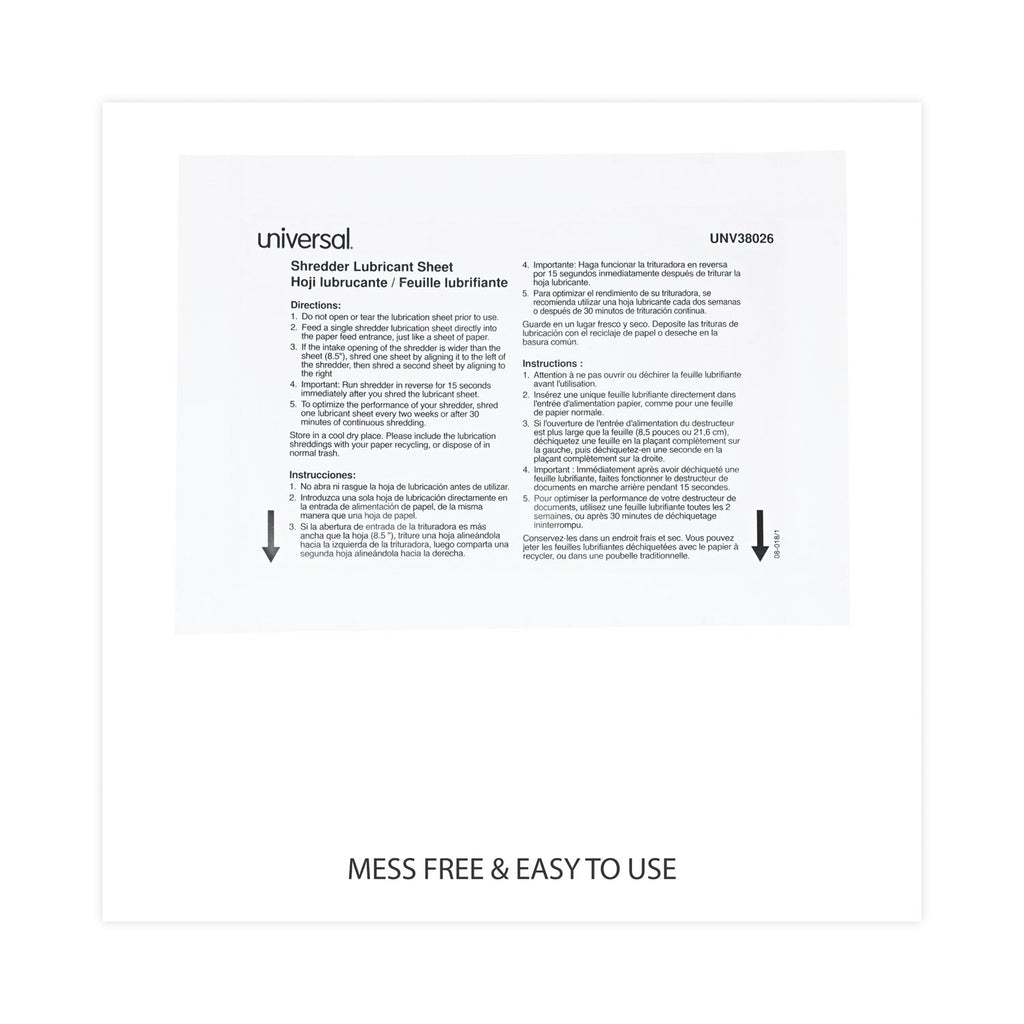 Universal Shredder Lubricant Sheets, 5.5 x 2.8, 24 Sheets/Pack