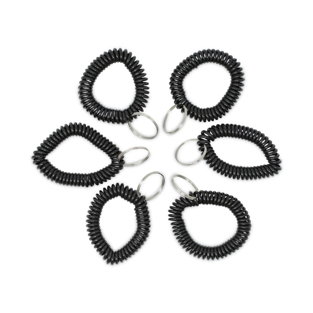 Universal Wrist Coil Plus Key Ring, Plastic, Black, 6/Pack