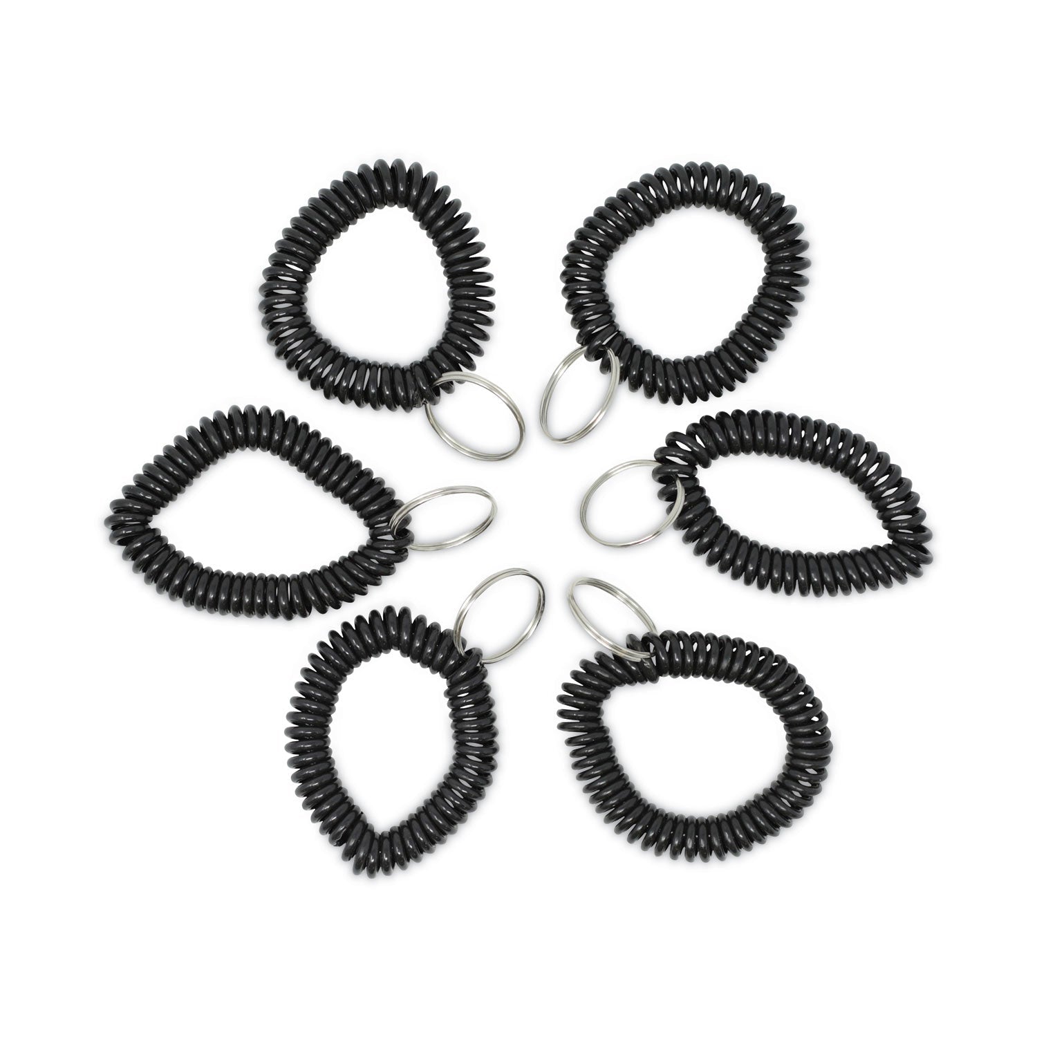 Universal Wrist Coil Plus Key Ring, Plastic, Black, 6/Pack