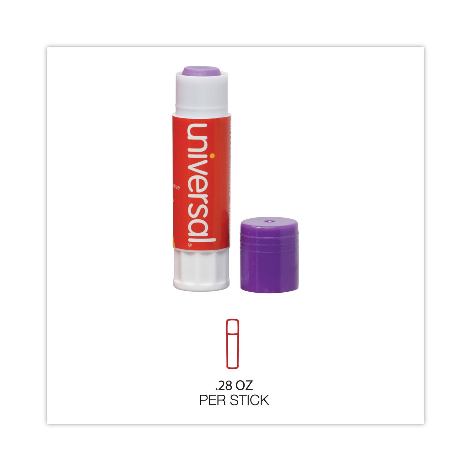 Universal Glue Stick, 0.28 oz, Applies Purple, Dries Clear, 12/Pack