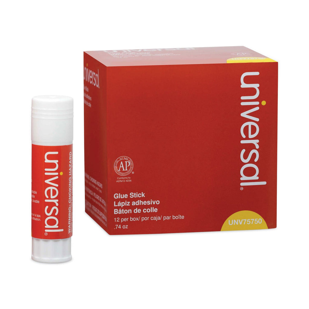 Universal Glue Stick, 0.74 oz, Applies and Dries Clear, 12/Pack